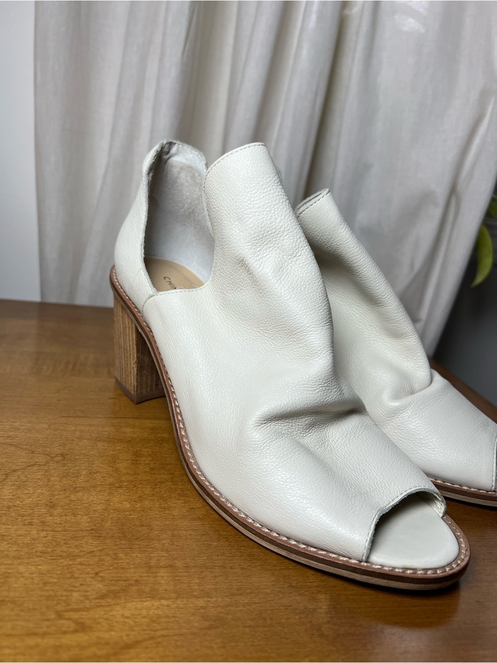 Chinese Laundry Ivory Leather Peep-Toe Booties - Picture 3 of 7